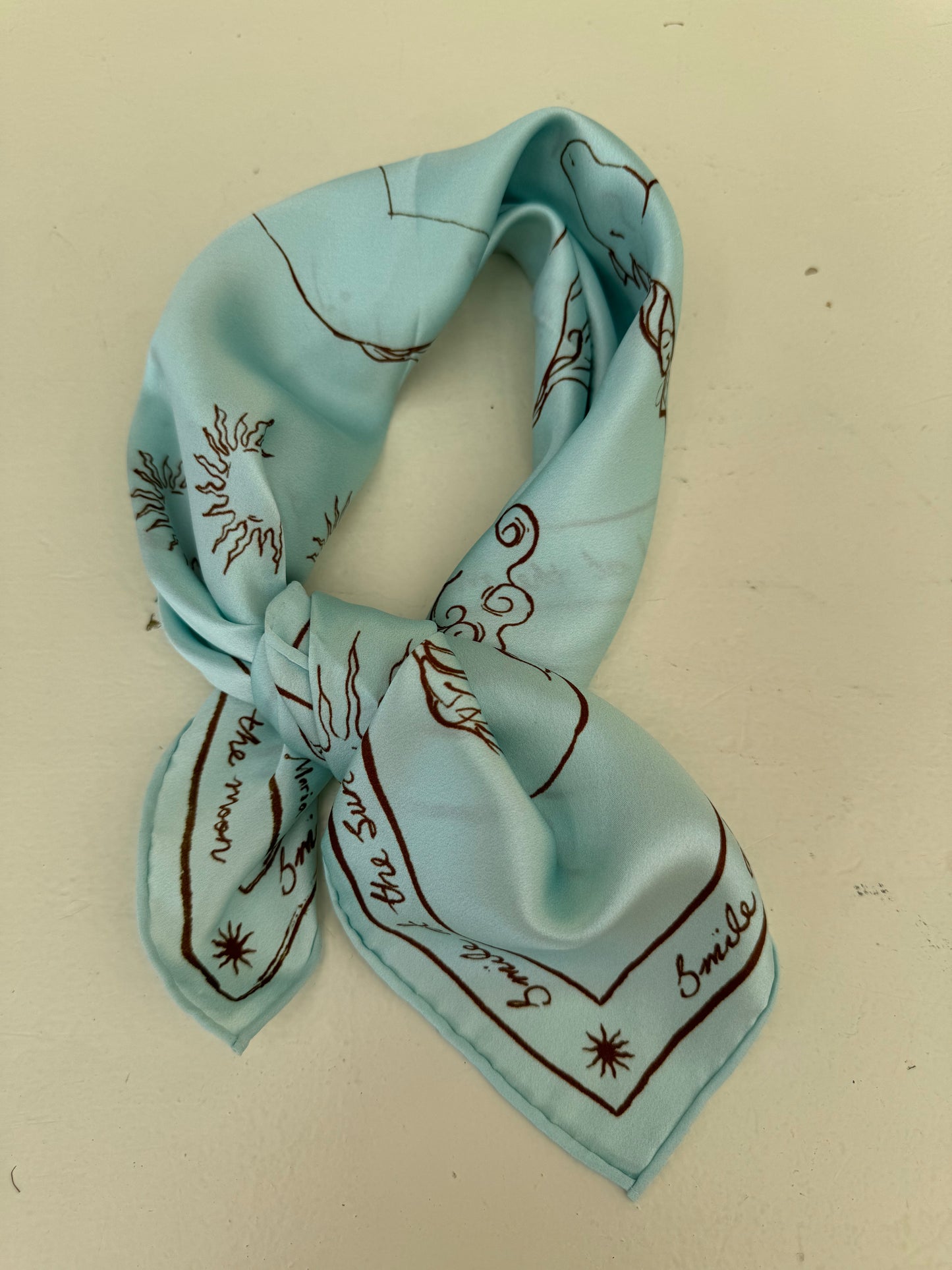 Howl at the moon light blue silk scarf