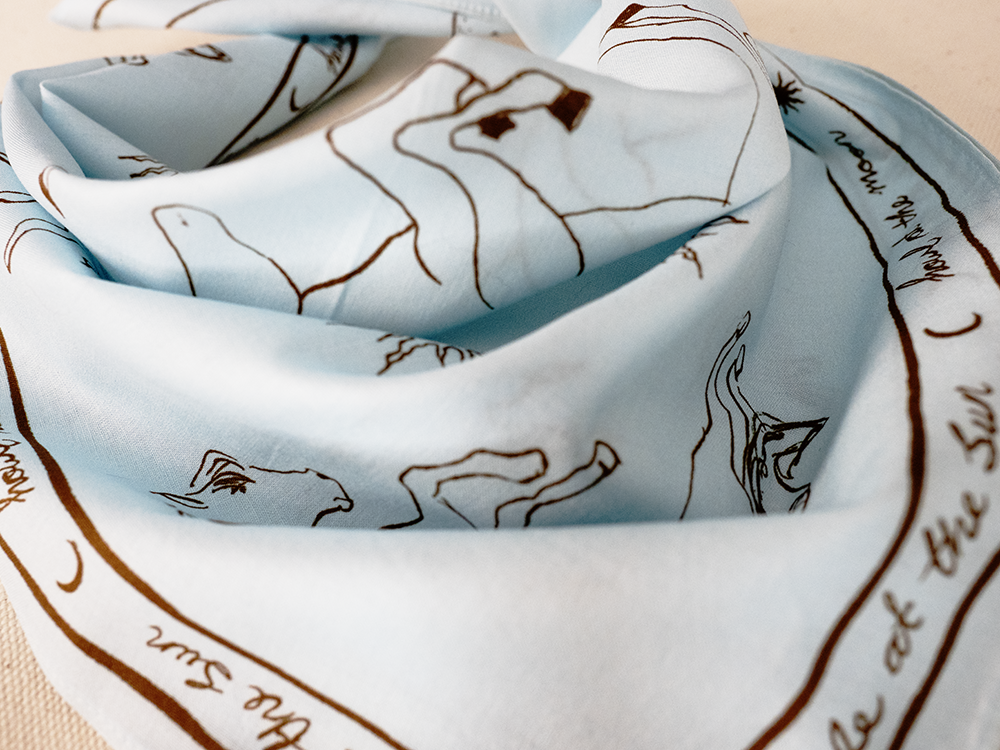 Howl at the moon light blue cotton scarf