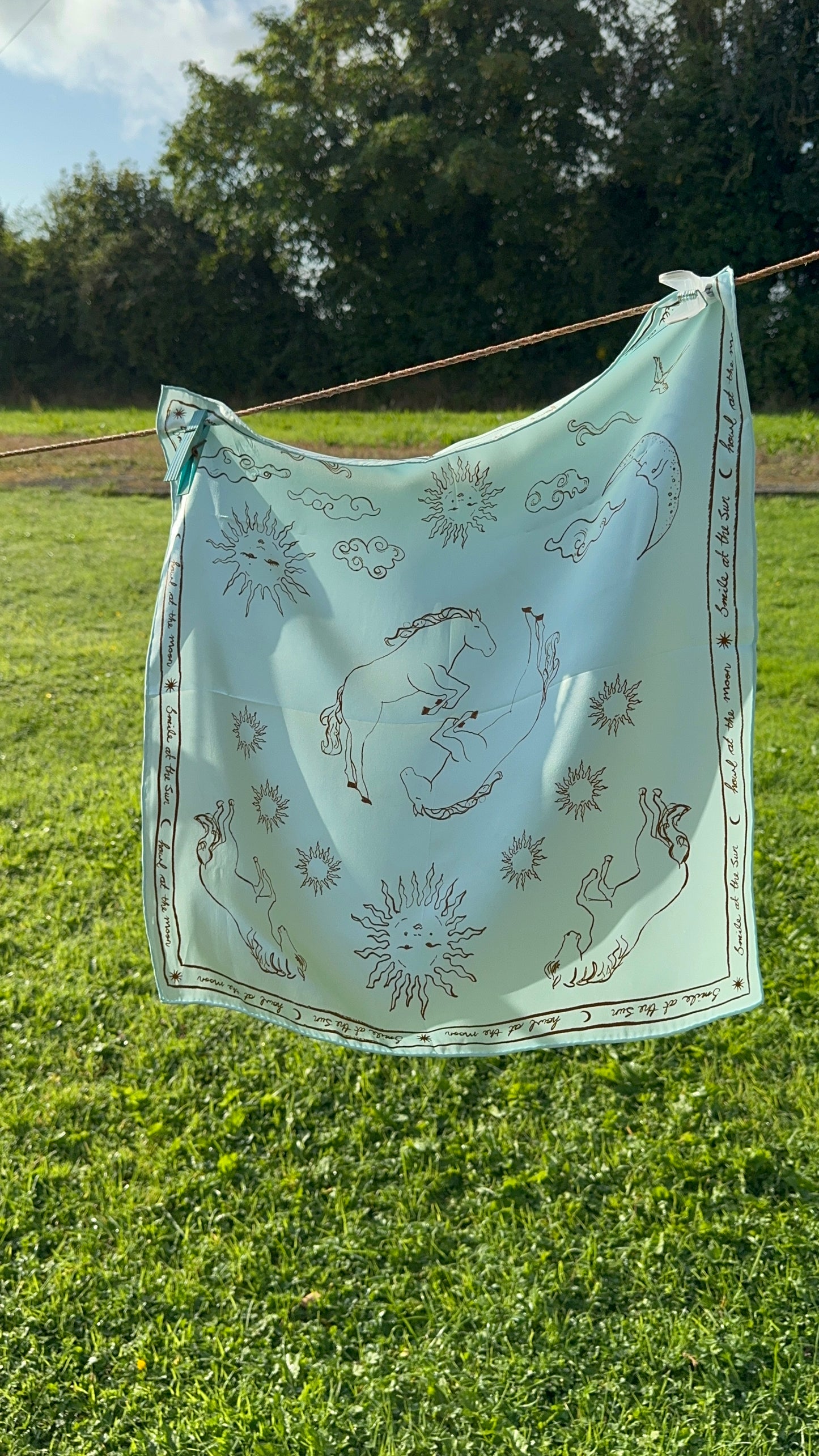 Howl at the moon light blue silk scarf