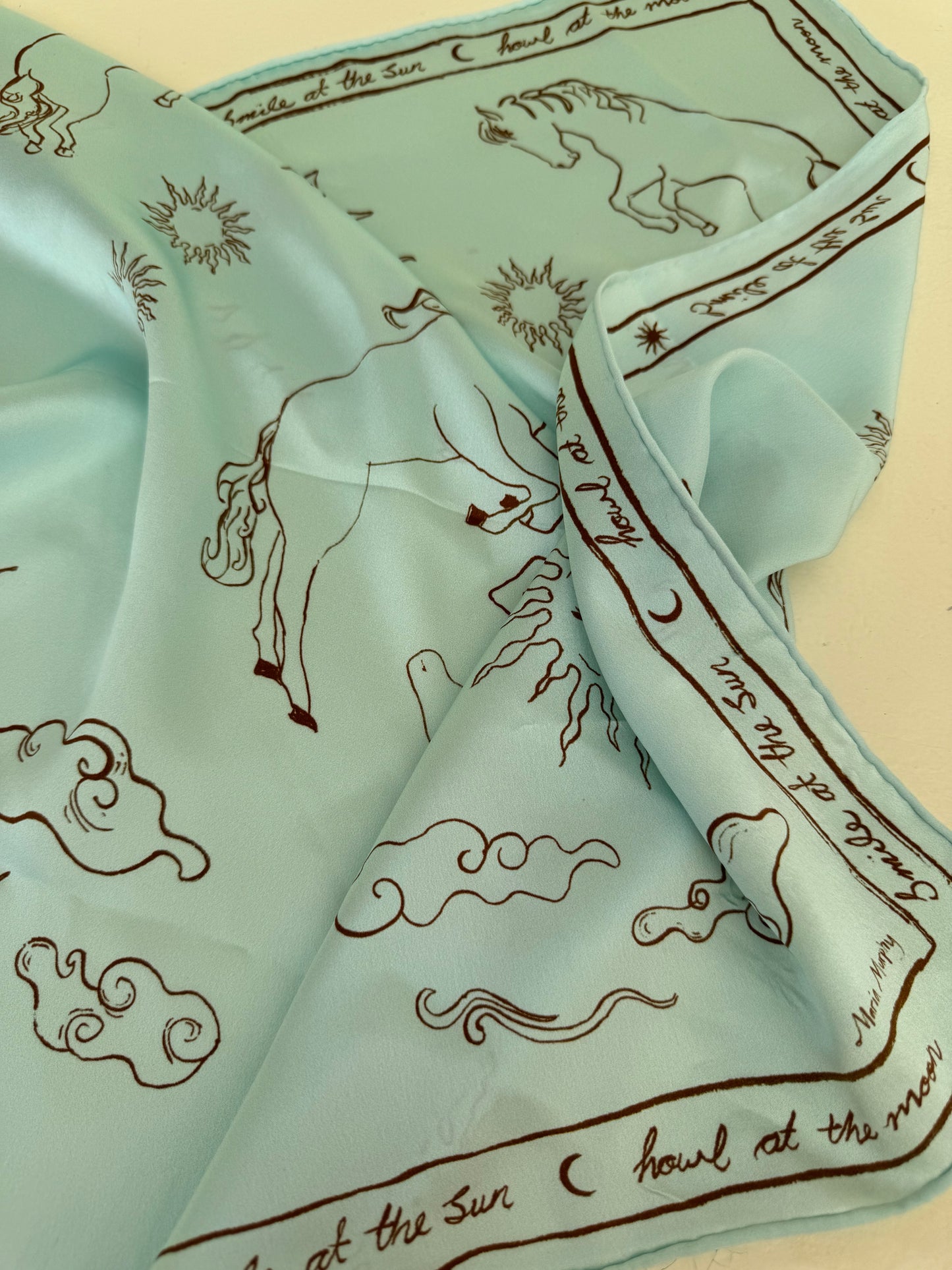 Howl at the moon light blue silk scarf