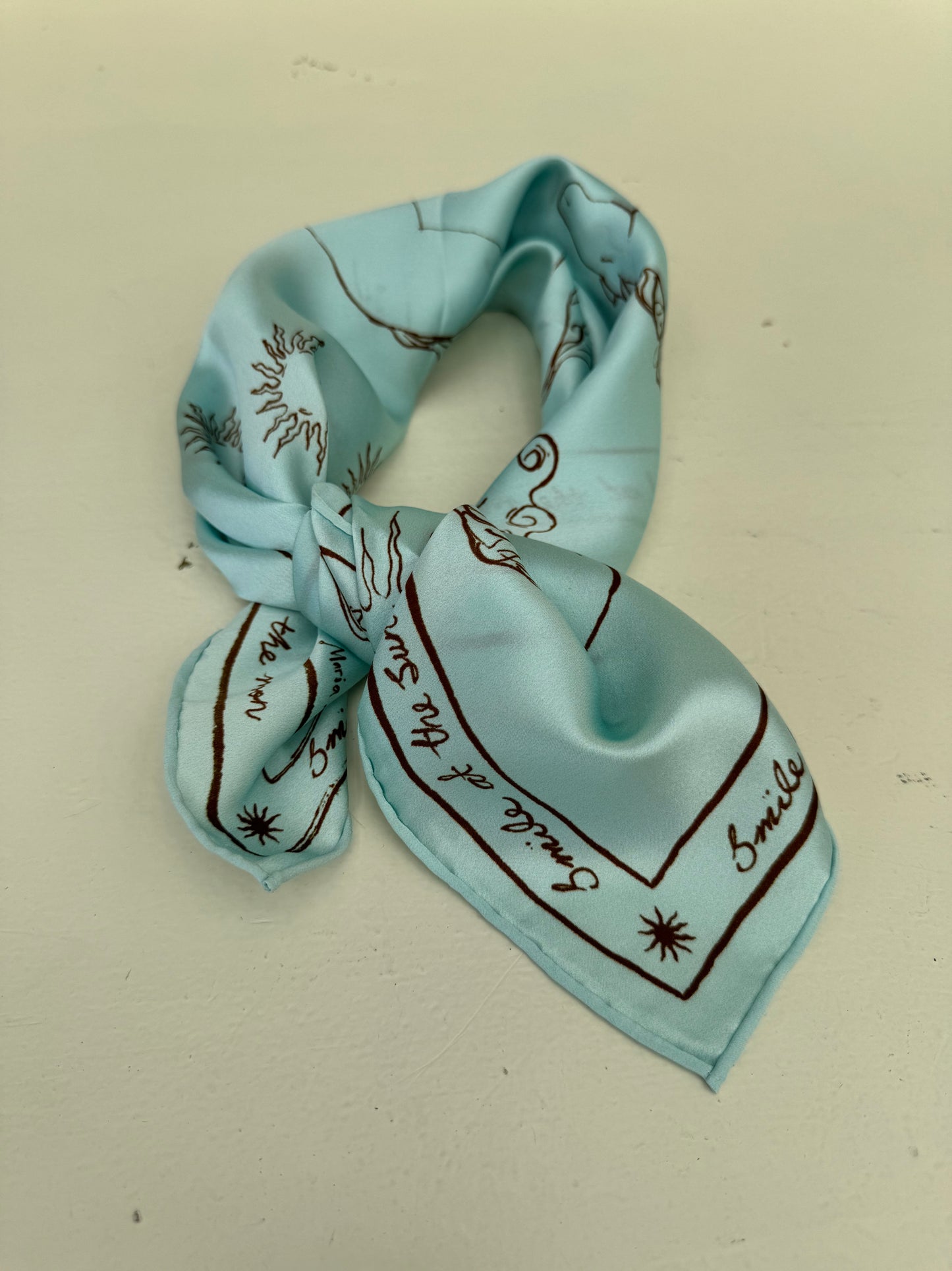 Howl at the moon light blue silk scarf