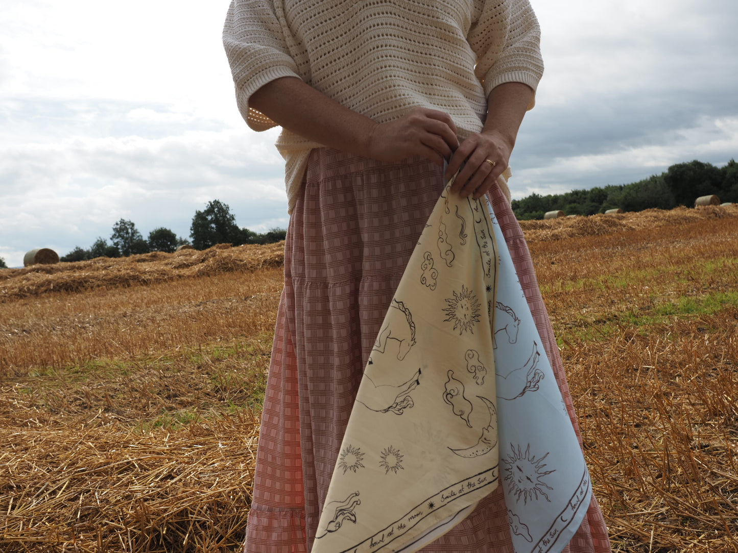 Howl at the moon light blue cotton scarf